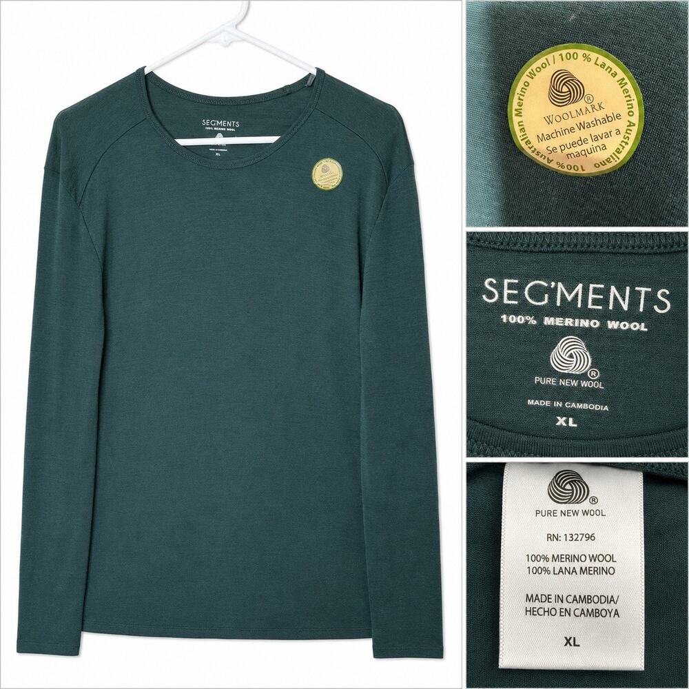 Segments Women's 100% Merino Wool L/S Shirt XL Teal Base Layer Outdoor Hiking